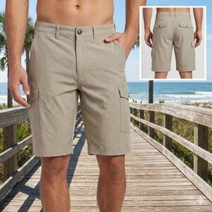 BKE Hybrid Standard Fit Khaki Cargo Shorts Mens 32 Stretch Techwear XZ9832-BK